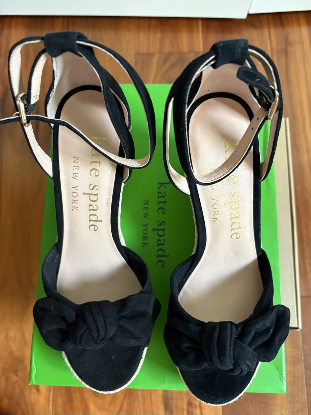 Kate Spade Tianna Black Suede Espadrille Wedge Sandals